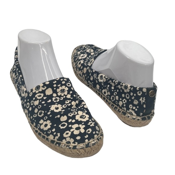 Tory Burch Navy Ivory Risa Lovers Floral Espadrille Flats Size 7.5 Women’s - Picture 1 of 11